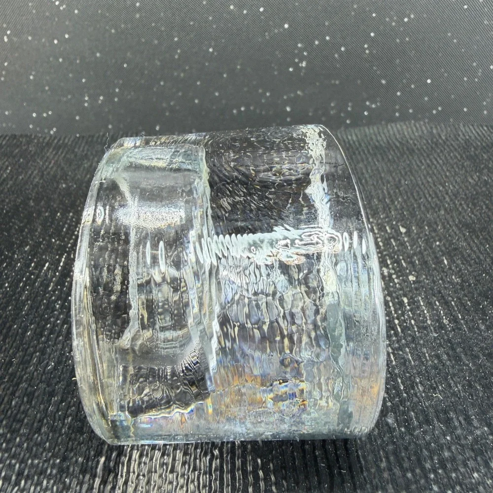 Sweden Textured Clear Ice Glass Votive Tealight Candle Holders Set of 2 Round